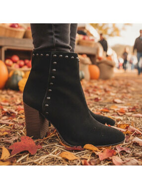 COACH "Felicia" Studded Suede Block Heel Booties